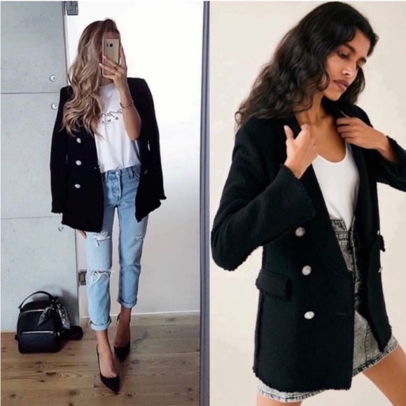 Zara Black Jewel Button Blazer - Picture 1 of 10